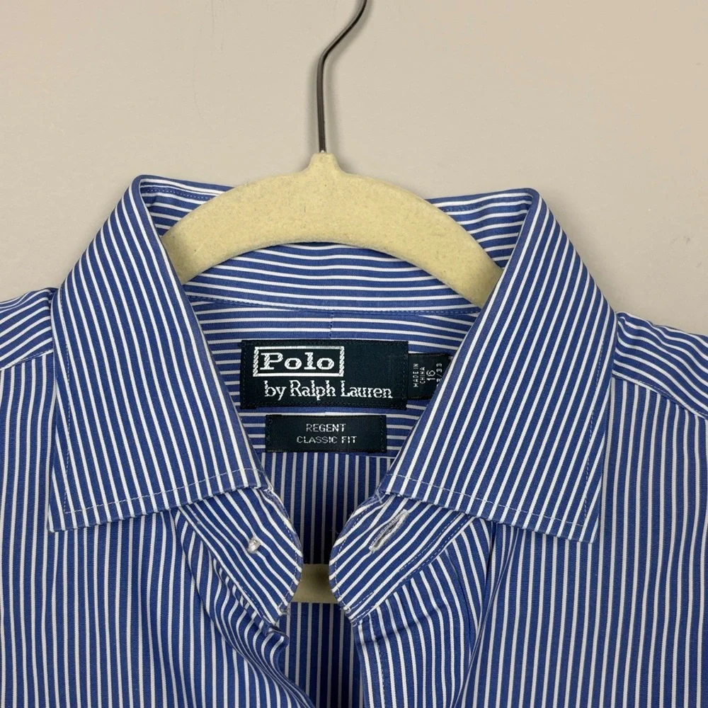 Polo RL‎ Regent Classic Fit Blue & White Pinstripe Button Front SZ 16 32/33